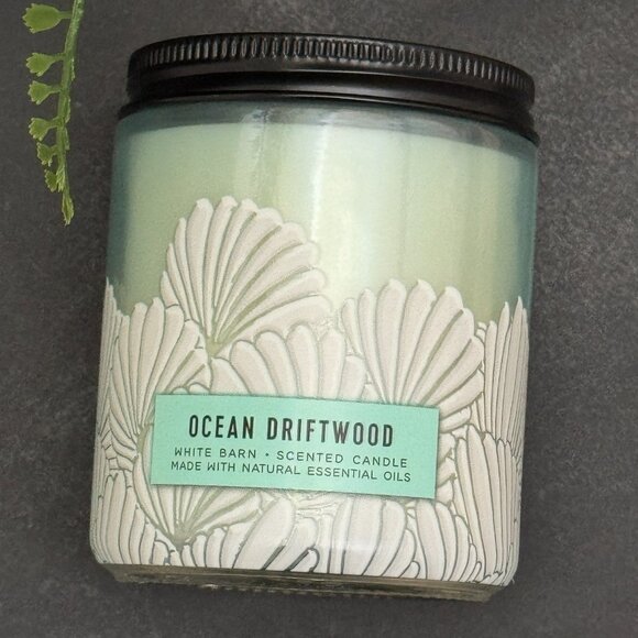BBW Ocean Driftwood White Barn Bath & Body Works Mason Jar Single Wick Candle - Picture 5 of 10